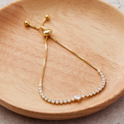 Gold Plated Heart Solitaire Friendship Bracelet Created with Zircondia® Crystals