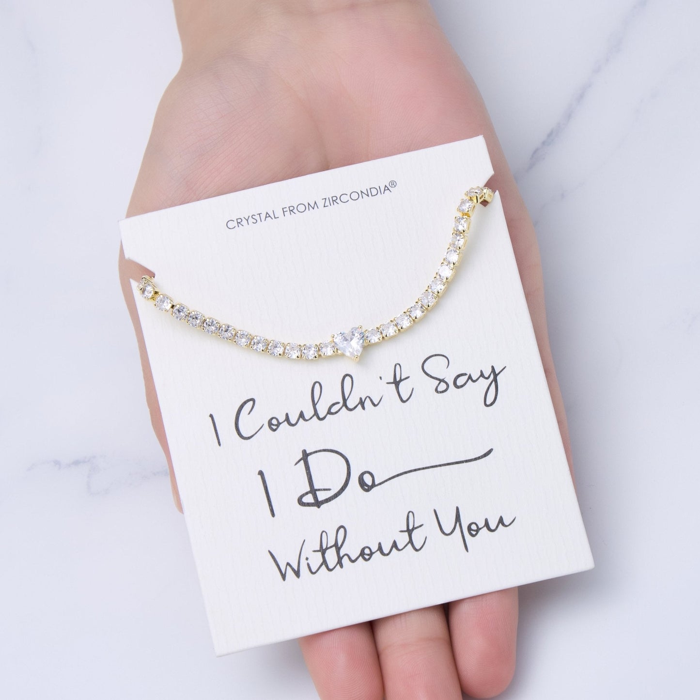 Gold Plated I Couldn't Say I Do Without You Heart Solitaire Bridal Bracelet with Zircondia® Crystals