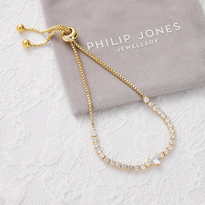 Gold Plated I Couldn't Say I Do Without You Heart Solitaire Bridal Bracelet with Zircondia® Crystals