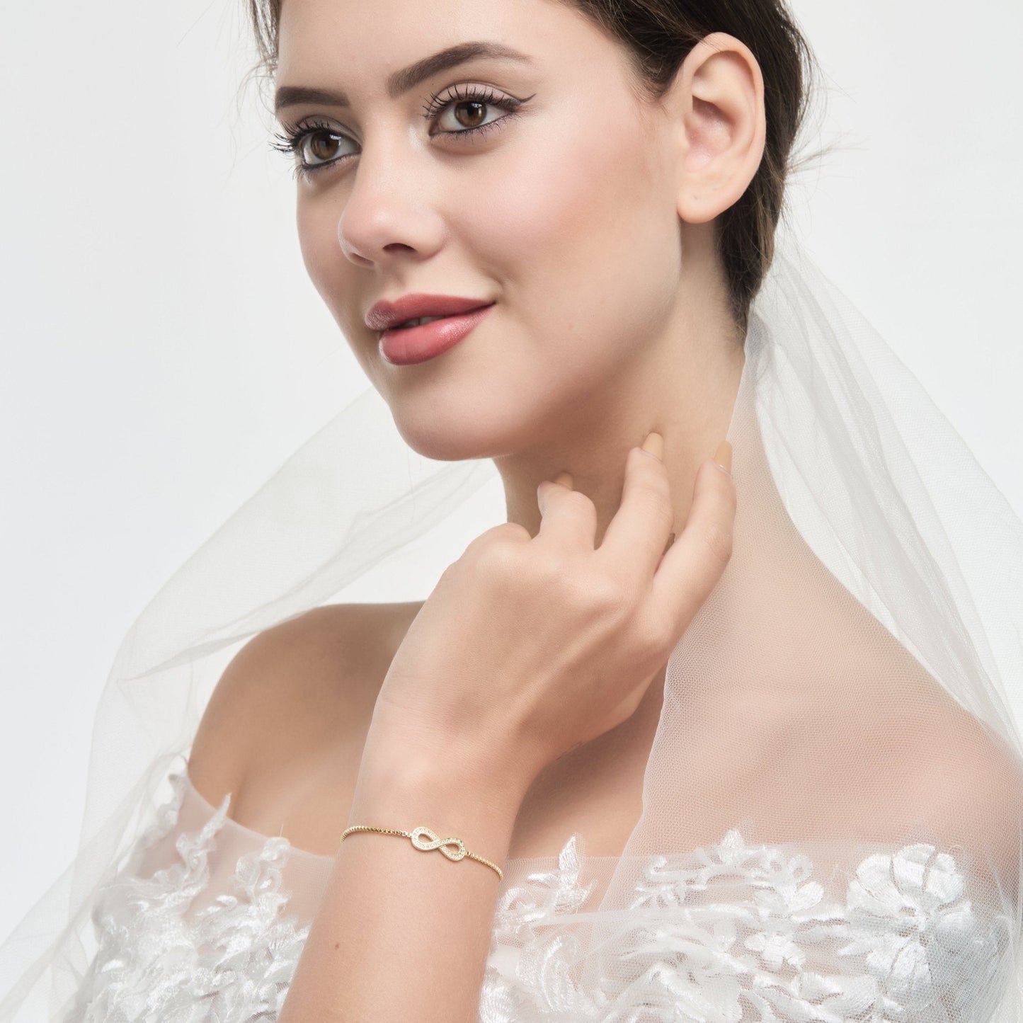 Gold Plated I Couldn't Say I Do Without You Infinity Bridal Bracelet with Zircondia® Crystals