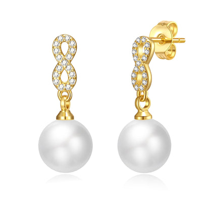 Gold Plated I Couldn't Say I Do Without You Infinity Pearl Drop Bridal Earrings with Zircondia® Crystals