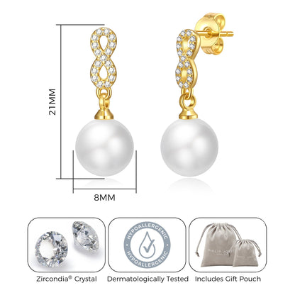 Gold Plated I Couldn't Say I Do Without You Infinity Pearl Drop Bridal Earrings with Zircondia® Crystals