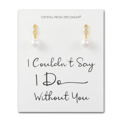 Gold Plated I Couldn't Say I Do Without You Infinity Pearl Drop Bridal Earrings with Zircondia® Crystals