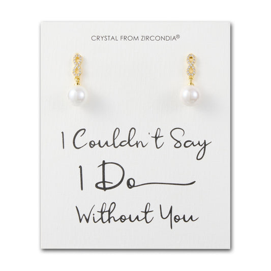Gold Plated I Couldn't Say I Do Without You Infinity Pearl Drop Bridal Earrings with Zircondia® Crystals