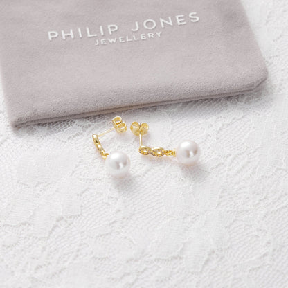 Gold Plated I Couldn't Say I Do Without You Infinity Pearl Drop Bridal Earrings with Zircondia® Crystals