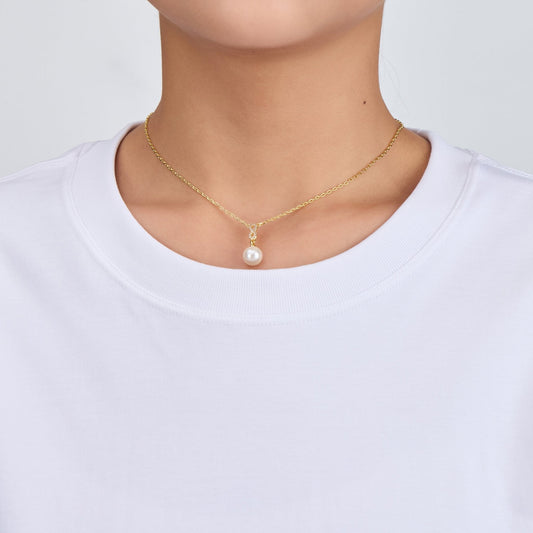 Gold Plated Infinity Pearl Drop Necklace Created with Zircondia® Crystals