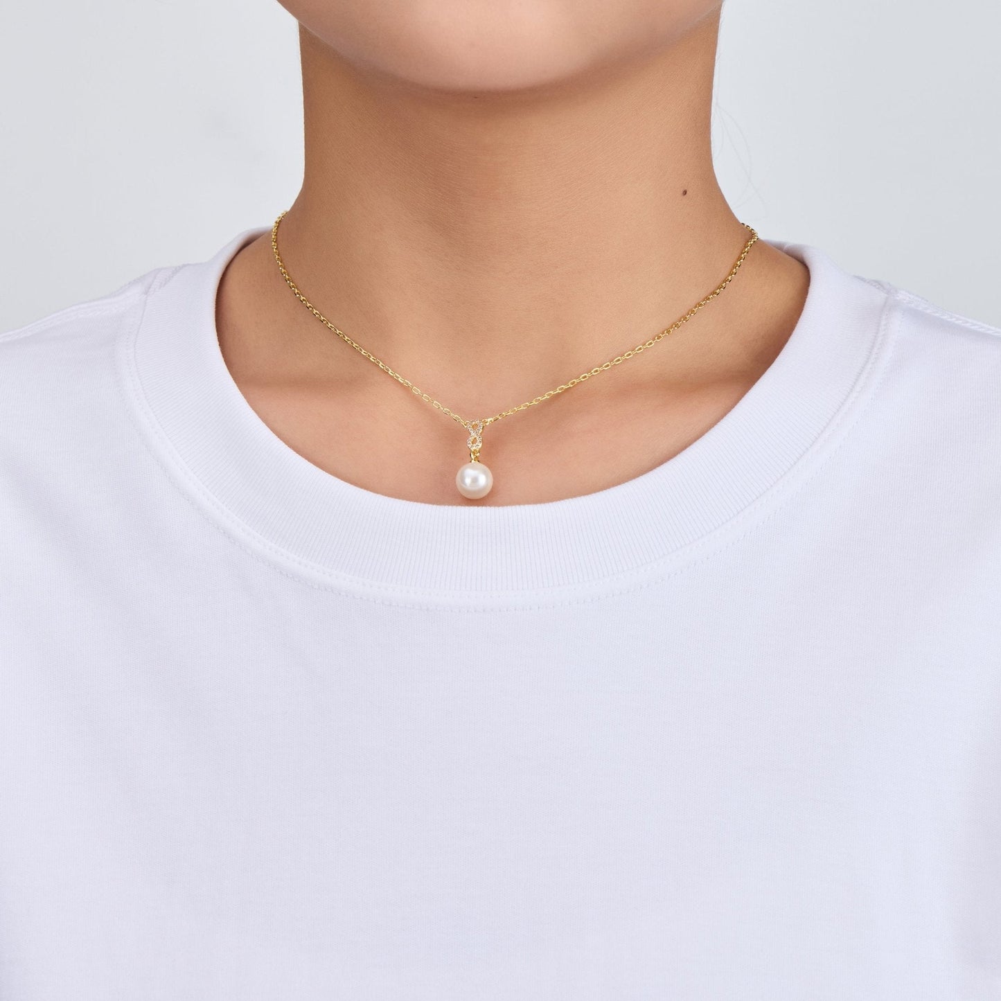 18k Gold Plated Infinity Pearl Drop Necklace Created with Zircondia® Crystals