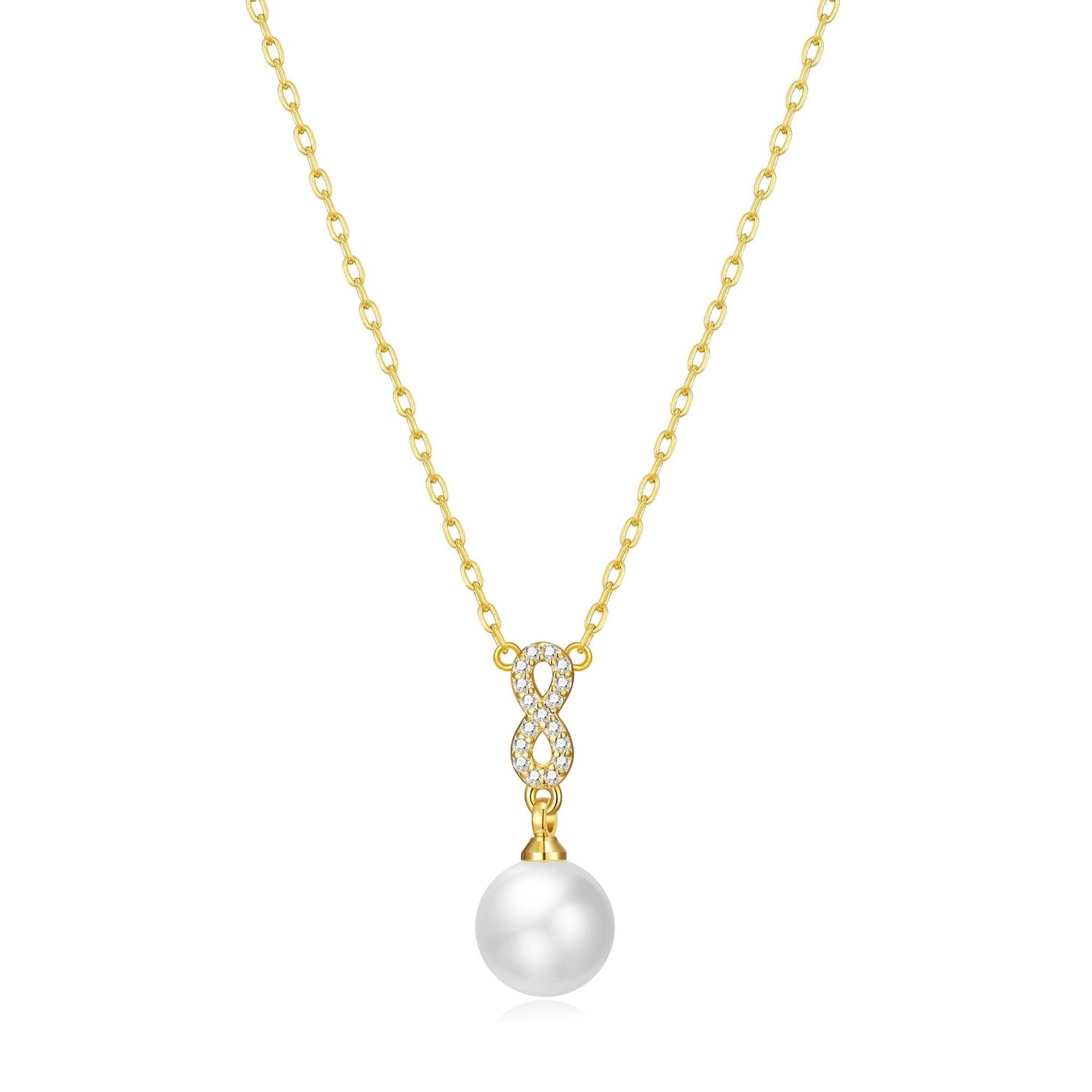 18k Gold Plated Infinity Pearl Drop Necklace Created with Zircondia® Crystals