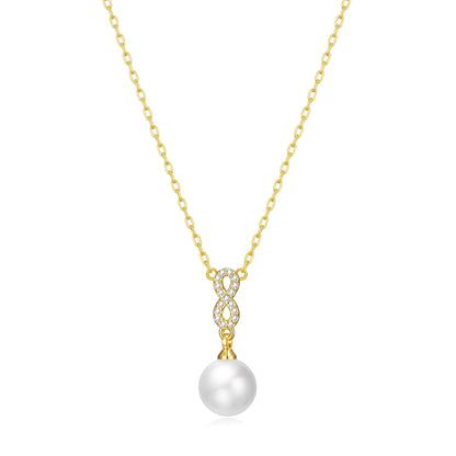 18k Gold Plated Infinity Pearl Drop Necklace Created with Zircondia® Crystals