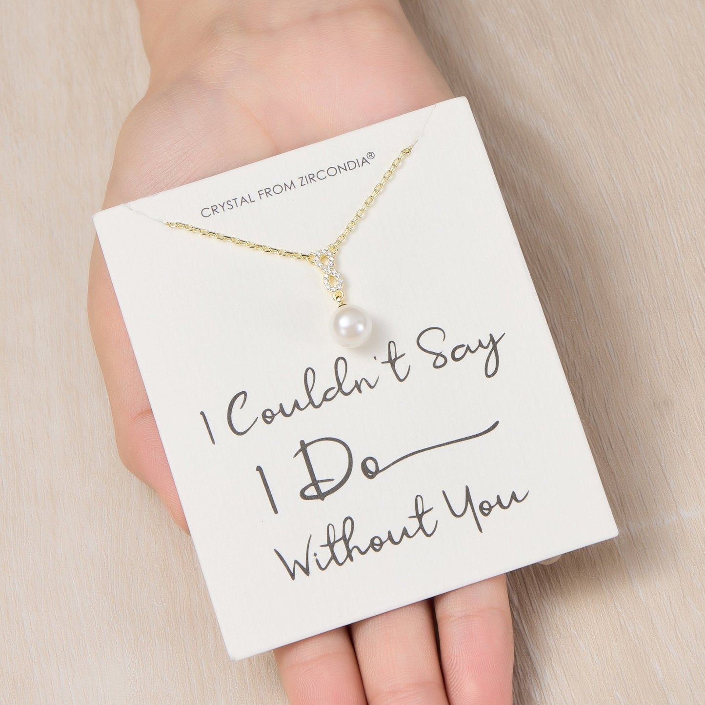 Gold Plated I Couldn't Say I Do Without You Infinity Pearl Bridal Drop Necklace with Zircondia® Crystals