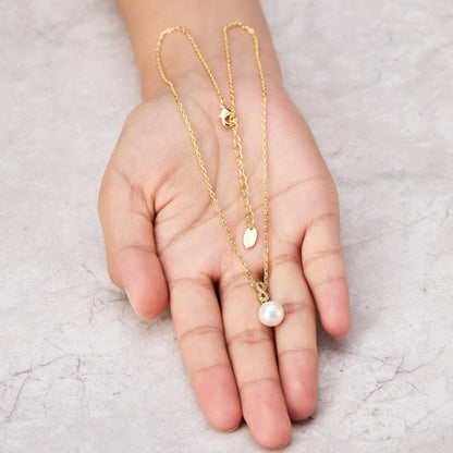 18k Gold Plated Infinity Pearl Drop Necklace Created with Zircondia® Crystals