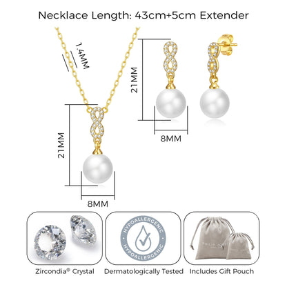 Gold Plated I Couldn't Say I Do Without You Infinity Pearl Drop Bridal Set with Zircondia® Crystals