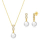 Gold Plated Infinity Pearl Drop Set Created with Zircondia® Crystals