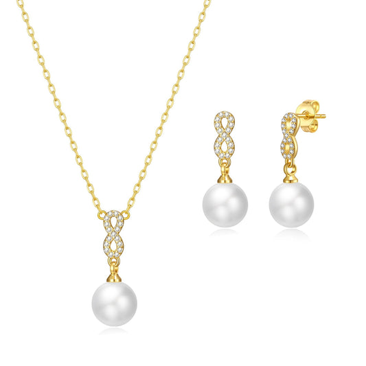 Gold Plated I Couldn't Say I Do Without You Infinity Pearl Drop Bridal Set with Zircondia® Crystals