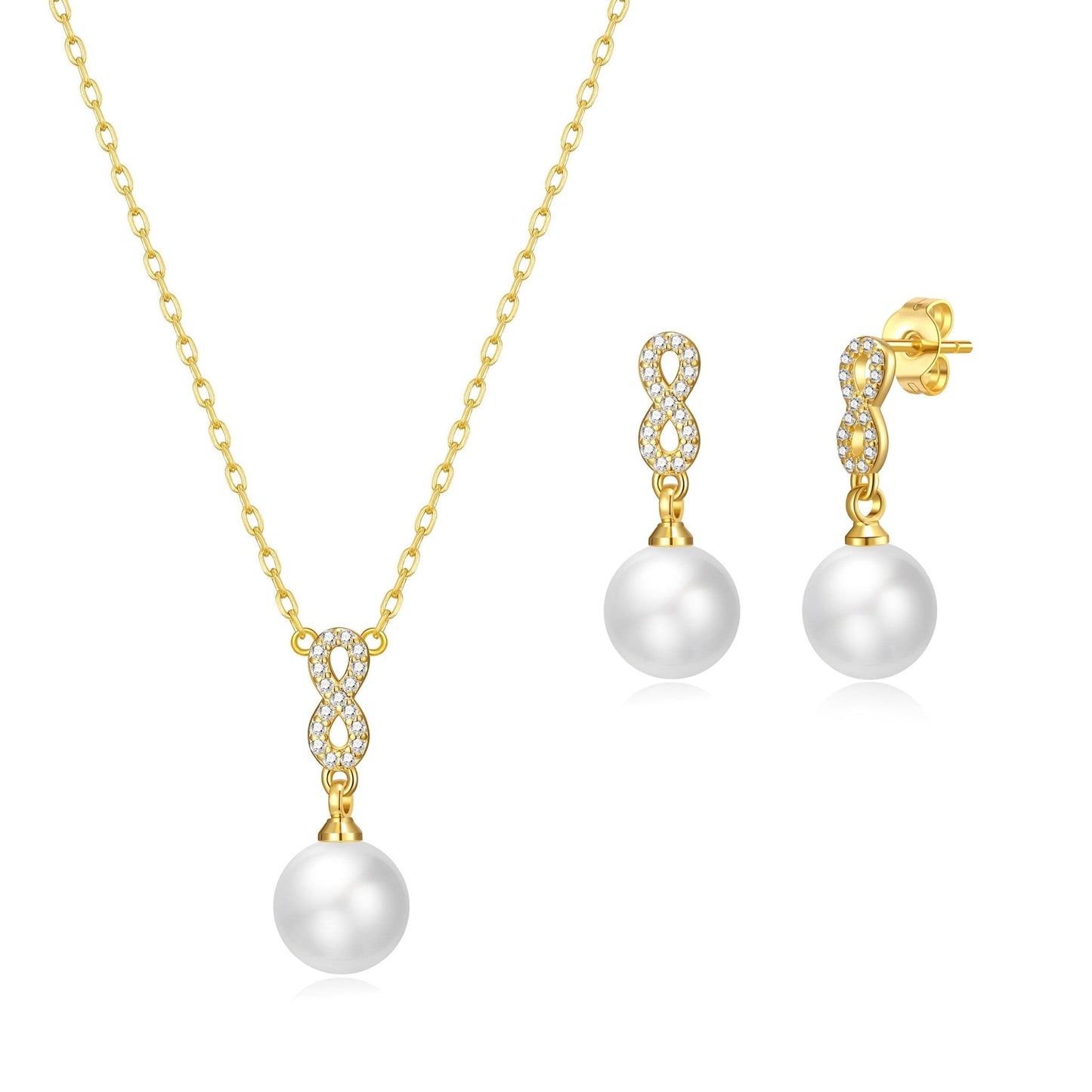Gold Plated I Couldn't Say I Do Without You Infinity Pearl Drop Bridal Set with Zircondia® Crystals