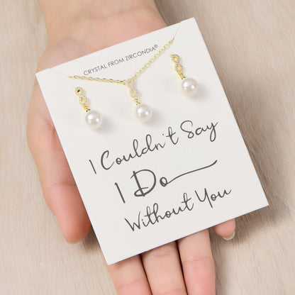 Gold Plated I Couldn't Say I Do Without You Infinity Pearl Drop Bridal Set with Zircondia® Crystals