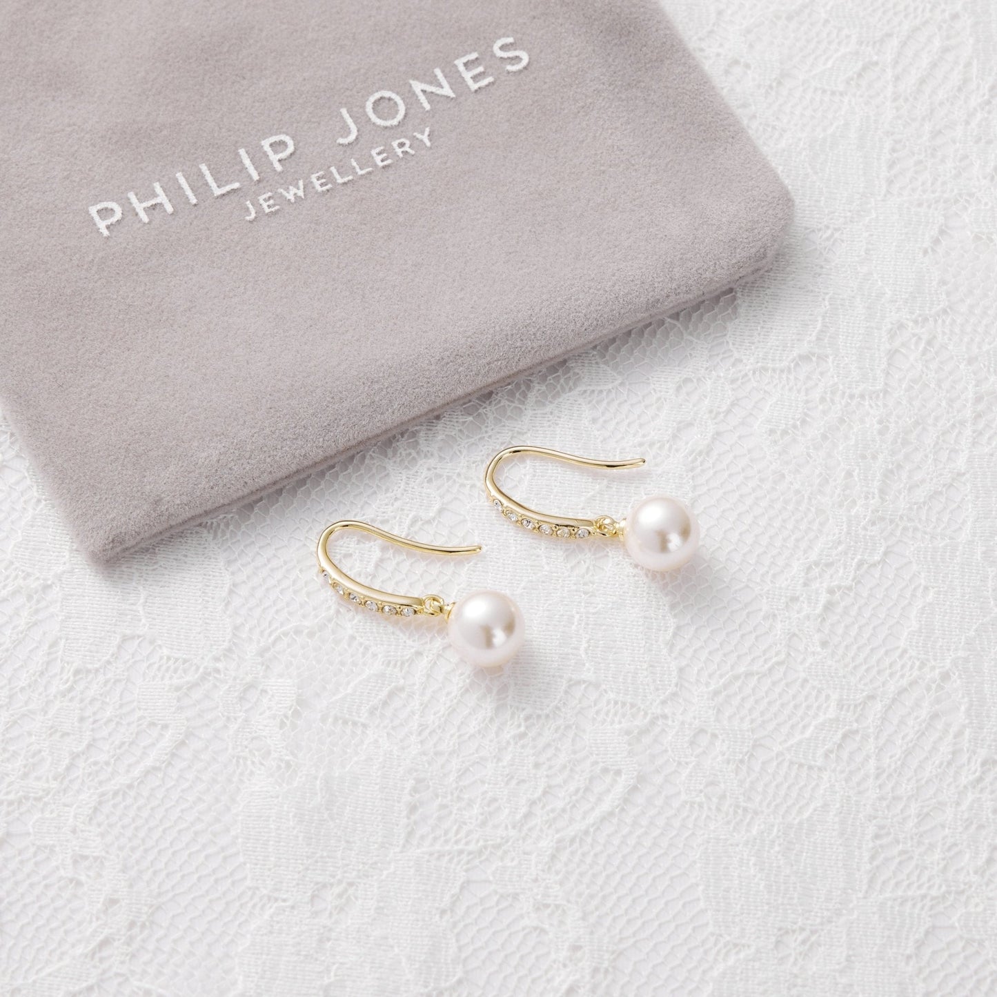 Gold Plated I Couldn't Say I Do Without You Pearl Drop Bridal Earrings Created with Zircondia® Crystals