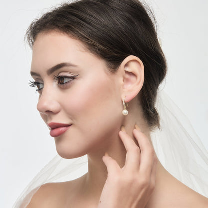 Gold Plated I Couldn't Say I Do Without You Pearl Drop Bridal Earrings Created with Zircondia® Crystals