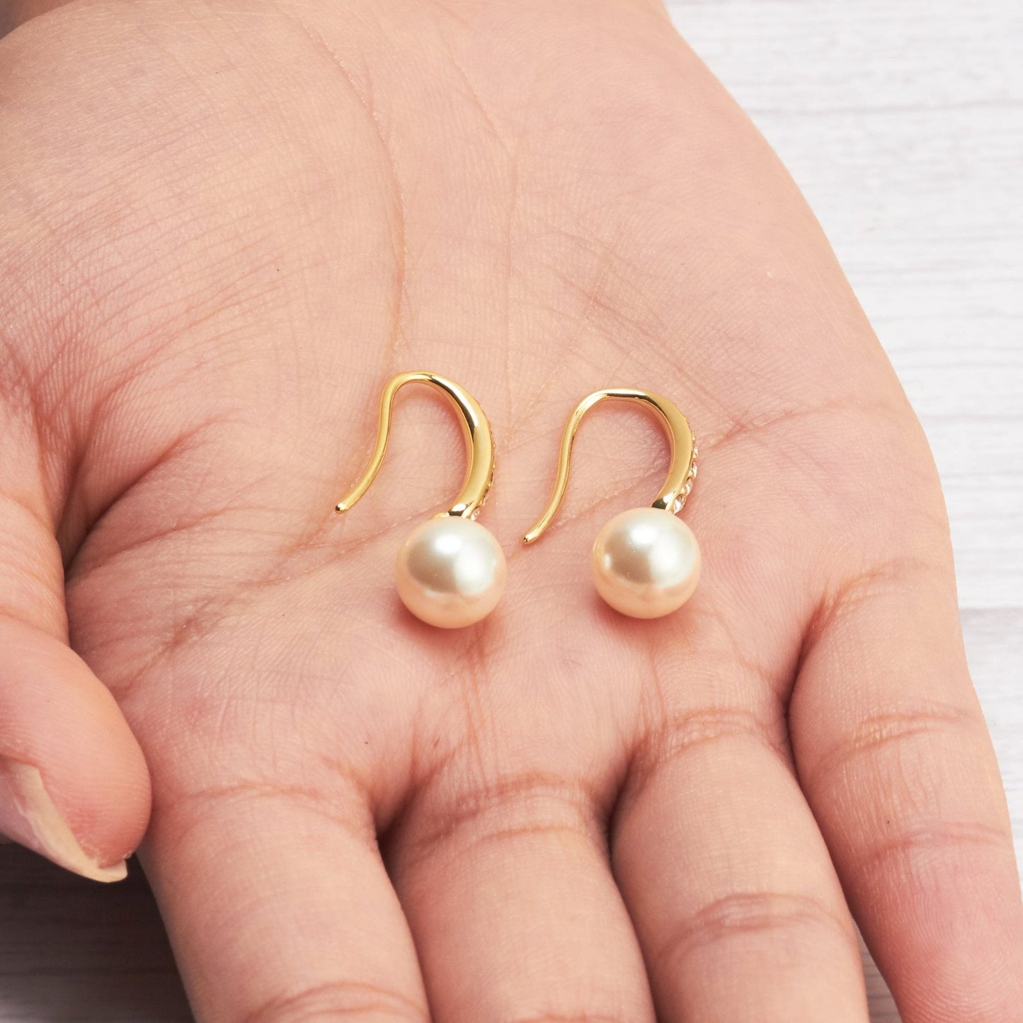 18k Gold Plated I Couldn't Say I Do Without You Pearl Drop Bridal Earrings Created with Zircondia® Crystals