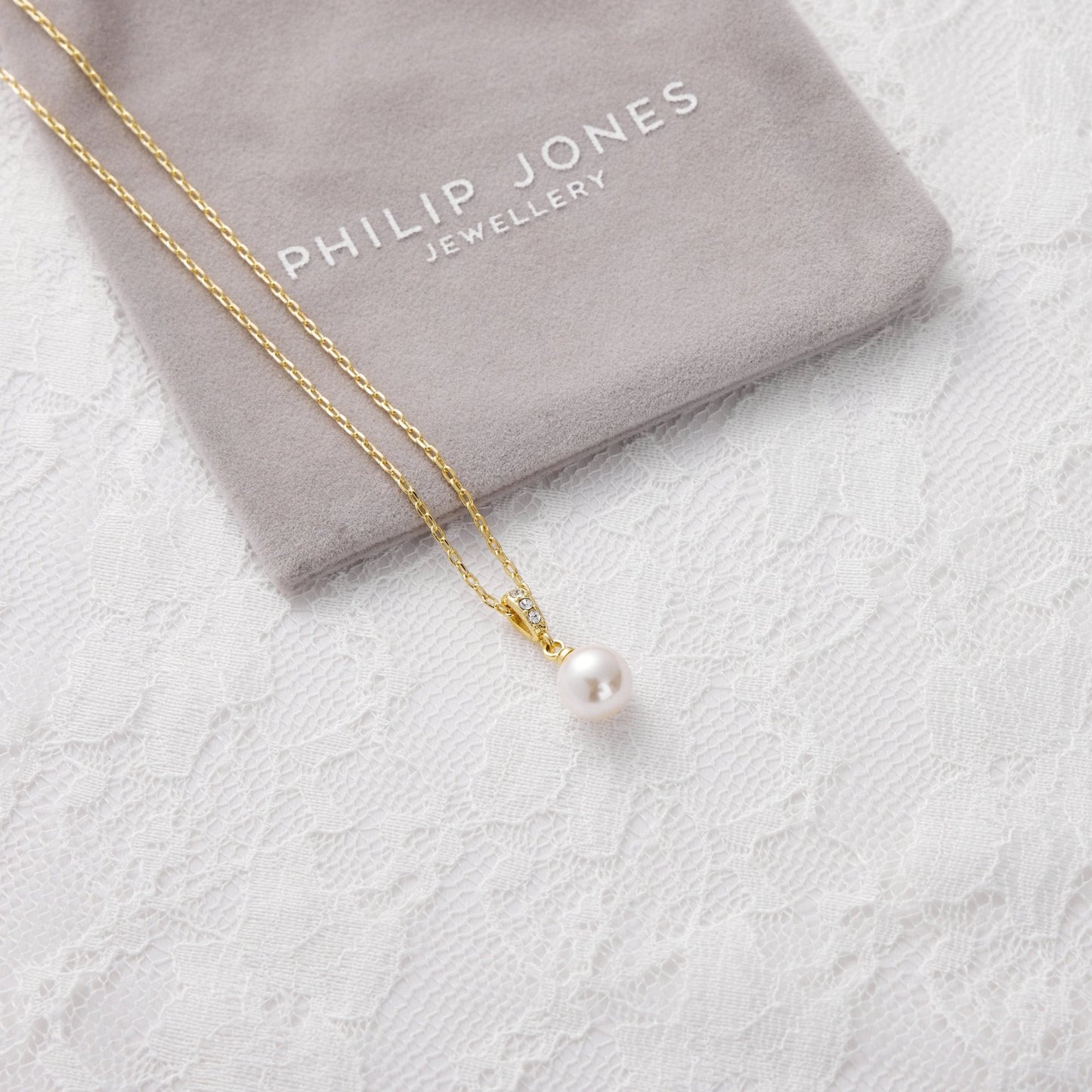 Gold Plated I Couldn't Say I Do Without You Pearl Drop Bridal Necklace Created with Zircondia® Crystals