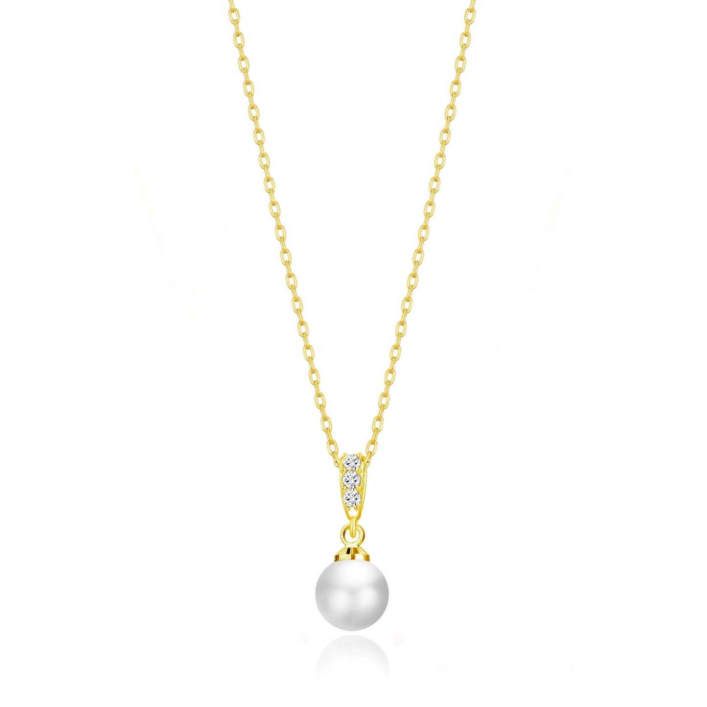 18k Gold Plated Pearl Drop Necklace Created with Zircondia® Crystals