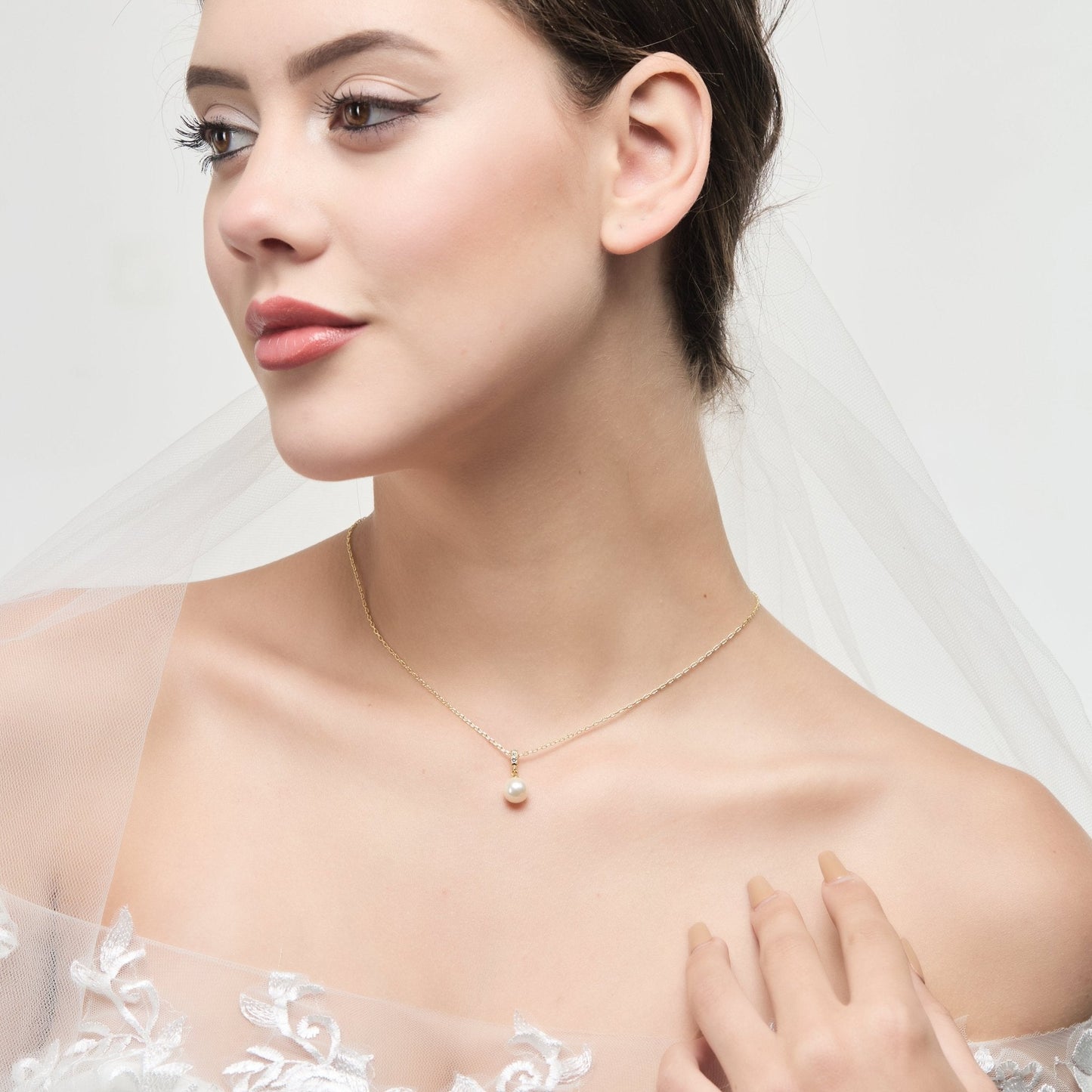 Gold Plated I Couldn't Say I Do Without You Pearl Drop Bridal Necklace Created with Zircondia® Crystals