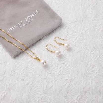 Gold Plated I Couldn't Say I Do Without You Pearl Drop Bridal Set Created with Zircondia® Crystals