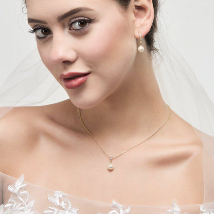 Gold Plated I Couldn't Say I Do Without You Pearl Drop Bridal Set Created with Zircondia® Crystals