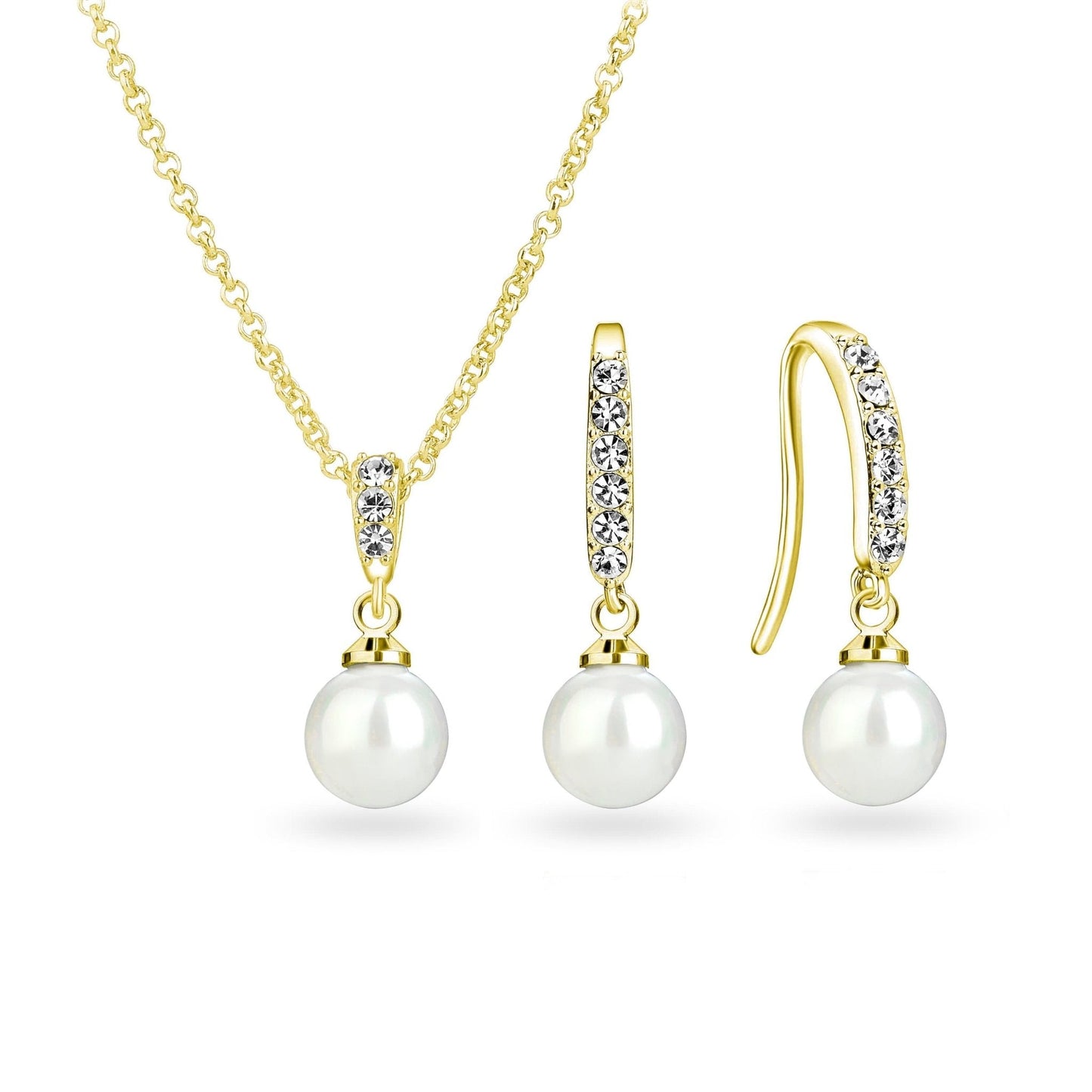 Gold Plated I Couldn't Say I Do Without You Pearl Drop Bridal Set Created with Zircondia® Crystals
