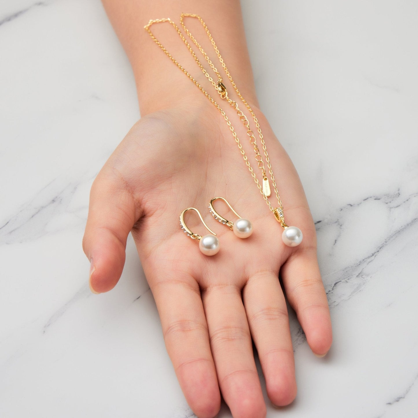 Gold Plated I Couldn't Say I Do Without You Pearl Drop Bridal Set Created with Zircondia® Crystals