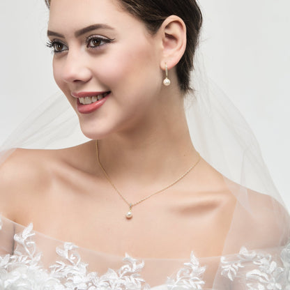 Gold Plated I Couldn't Say I Do Without You Pearl Drop Bridal Set Created with Zircondia® Crystals