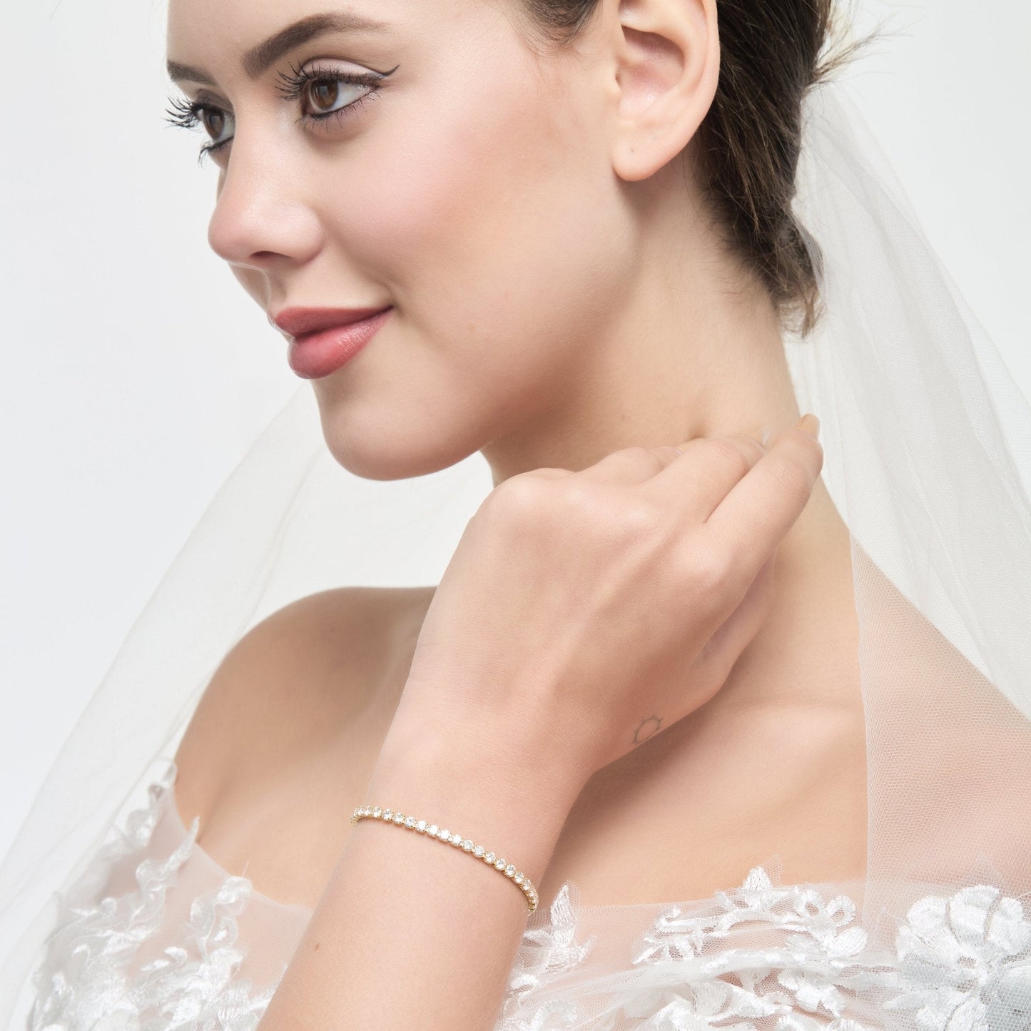 Gold Plated I Couldn't Say I Do Without You Solitaire Bridal Bracelet Created with Zircondia® Crystals