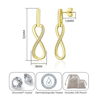 Gold Plated Infinity Drop Earrings Created with Zircondia® Crystals