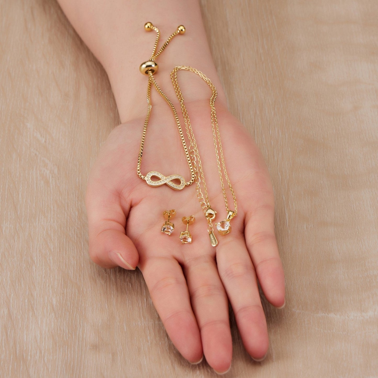 18k Gold Plated Infinity Friendship Slider Set Created with Zircondia® Crystals