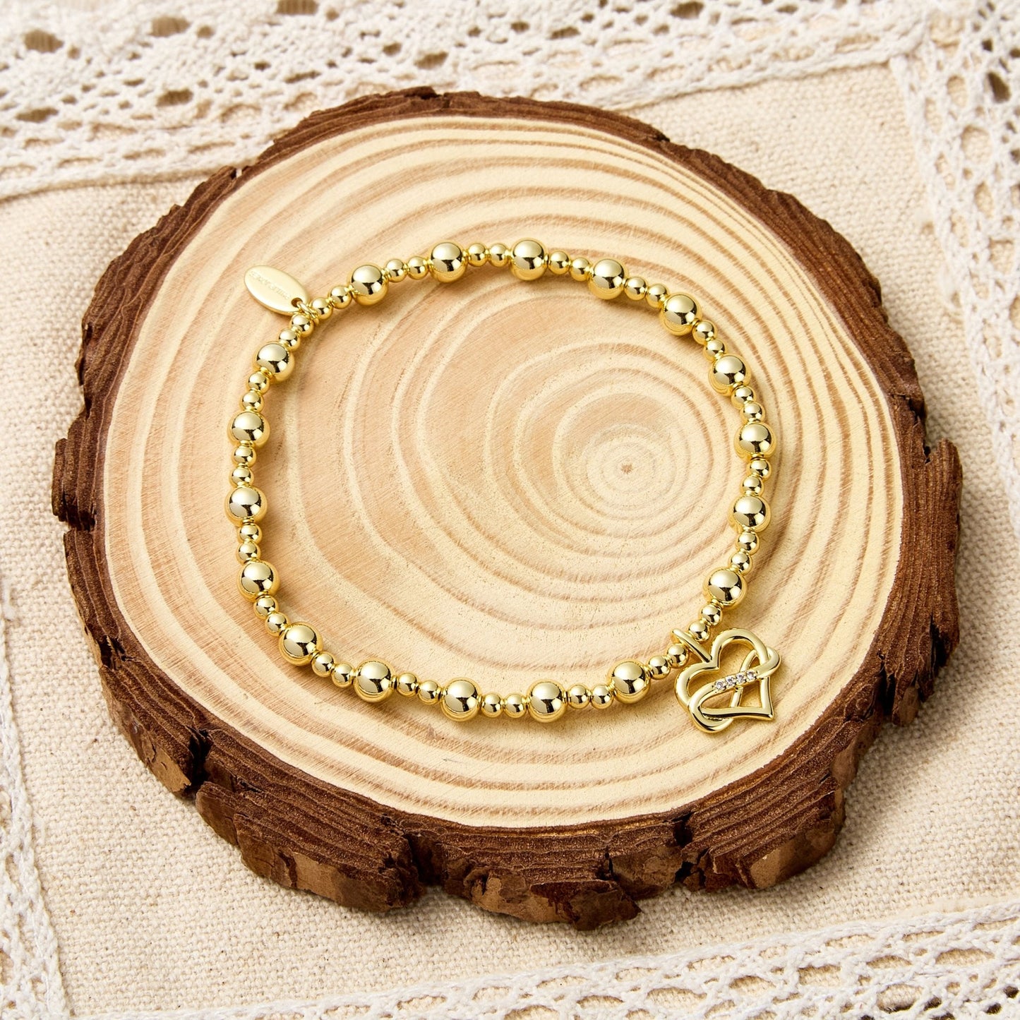 Gold Plated Infinity Heart Beaded Stretch Bracelet