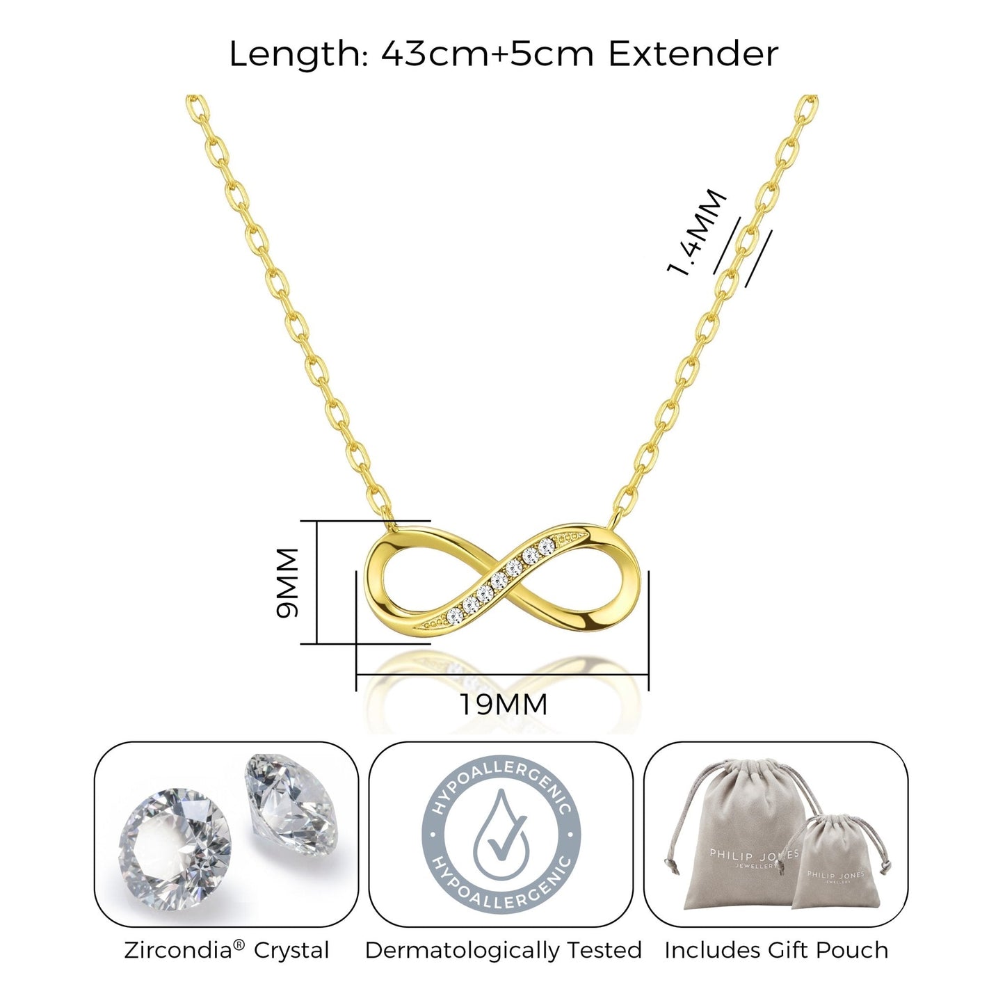 Collier avec pendentif infini plaqué or 18 carats orné de cristaux Zircondia®