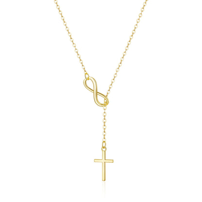 Gold Plated Infinity with Cross Lariat Necklace