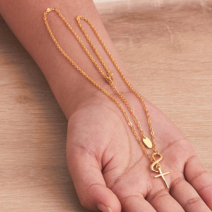 18k Gold Plated Infinity with Cross Lariat Necklace