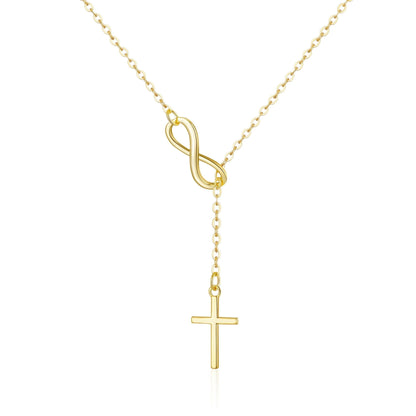 Gold Plated Infinity with Cross Lariat Necklace