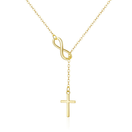 Gold Plated Infinity with Cross Lariat Necklace