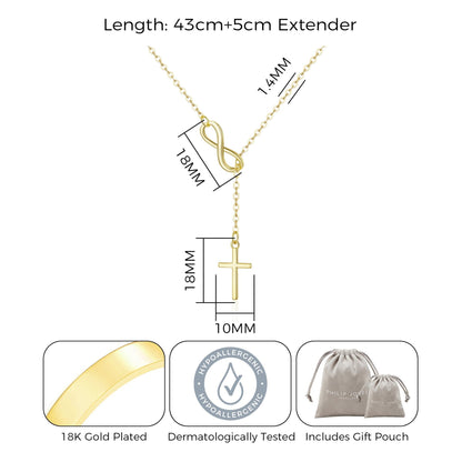 Gold Plated Infinity with Cross Lariat Necklace