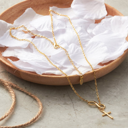 Gold Plated Infinity with Cross Lariat Necklace