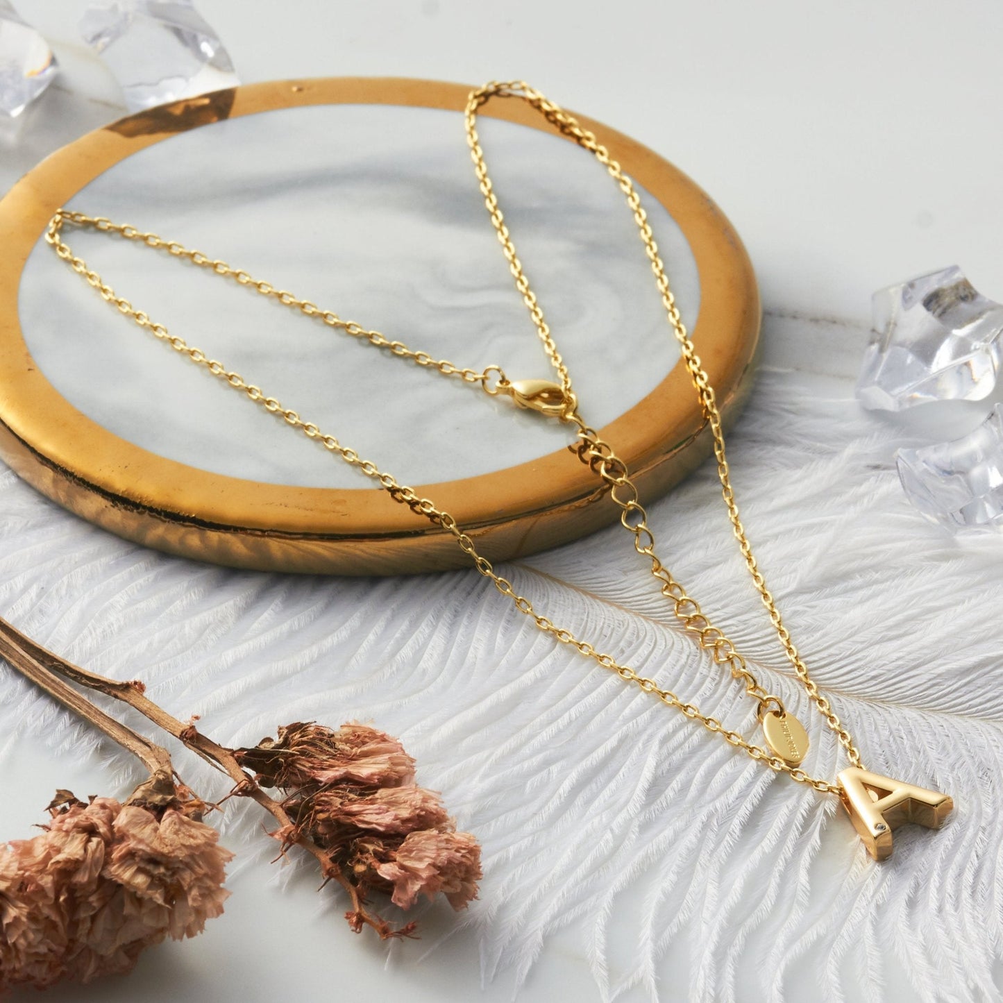 Gold Plated Initial Necklace Letter A Created with Zircondia® Crystals