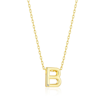 Gold Plated Initial Necklace Letter B Created with Zircondia® Crystals