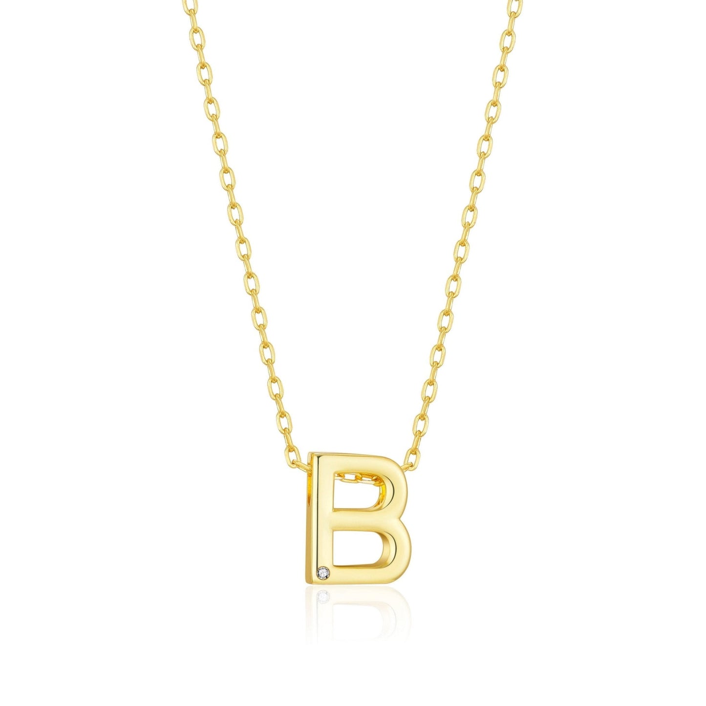 Collier initial plaqué or 18 carats lettre B créé avec des cristaux Zircondia®