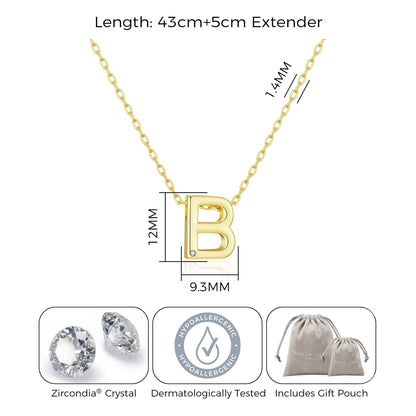 Collier initial plaqué or 18 carats lettre B créé avec des cristaux Zircondia®