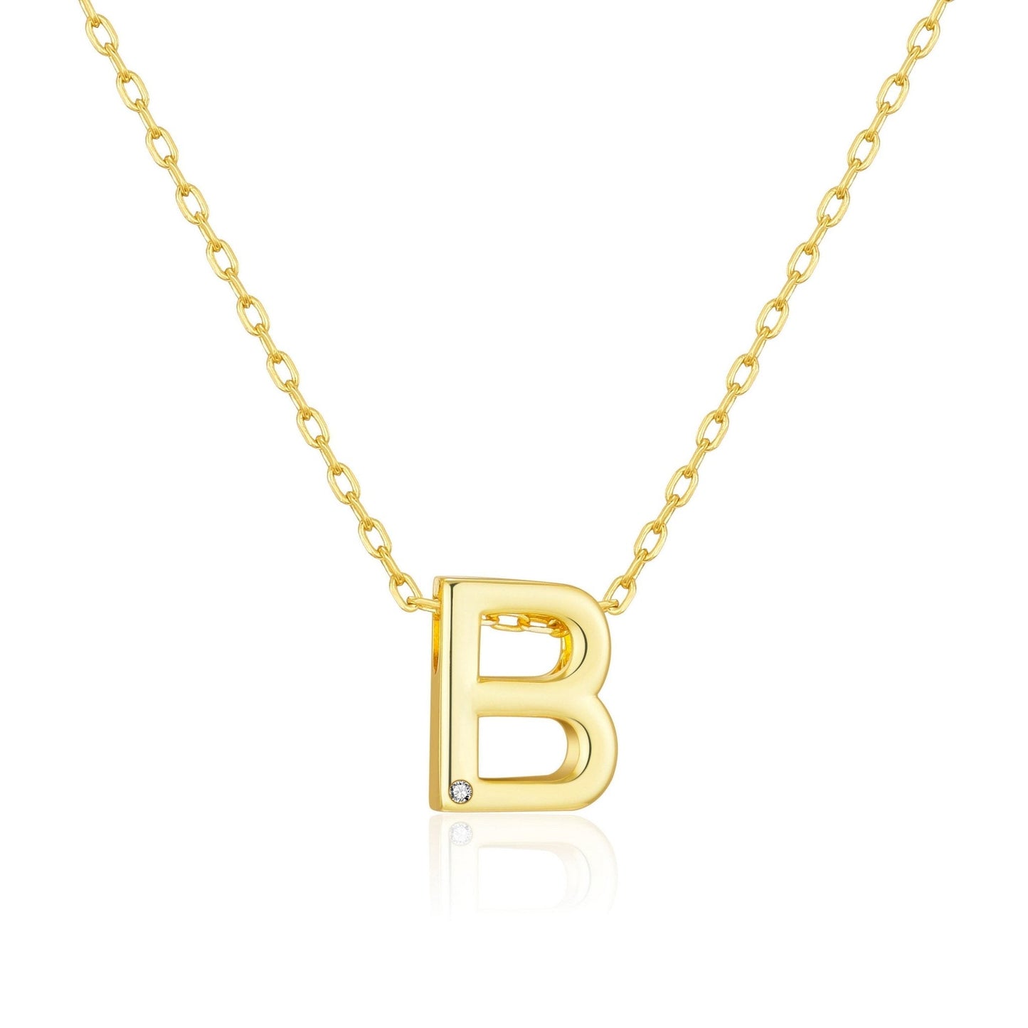 Gold Plated Initial Necklace Letter B Created with Zircondia® Crystals