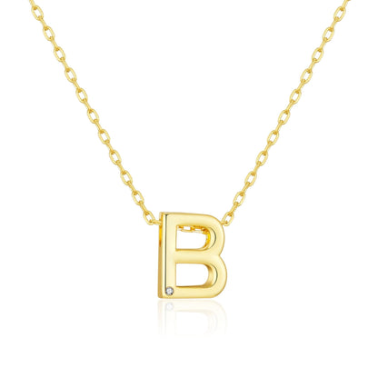 Gold Plated Initial Necklace Letter B Created with Zircondia® Crystals
