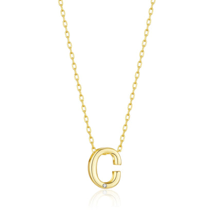 Gold Plated Initial Necklace Letter C Created with Zircondia® Crystals