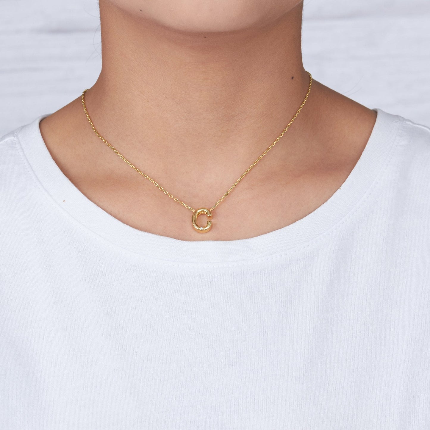 Gold Plated Initial Necklace Letter C Created with Zircondia® Crystals